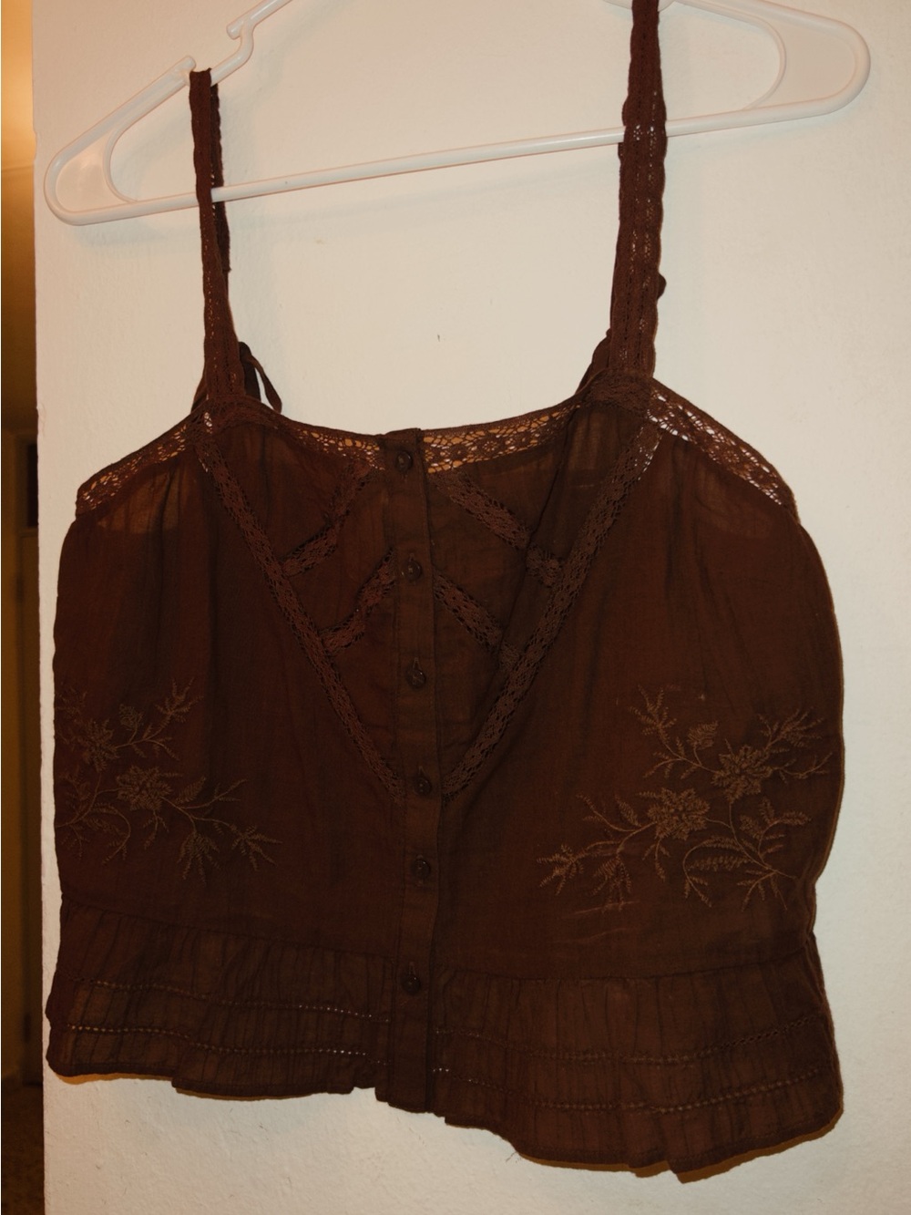 American Eagle Outfitters Dark Brown Lace-Trim Button Front Cami
